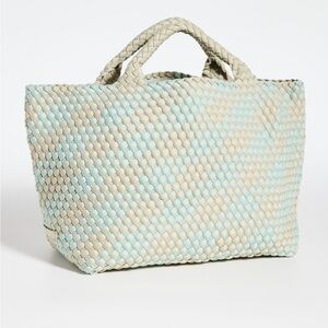 Naghedi Woven Tote in Light Blue and Cream